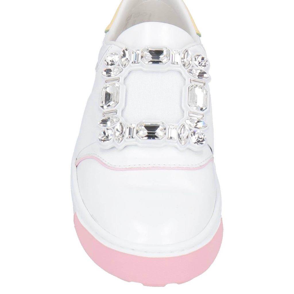 Roger Vivier White Sneakers With Pink Accents And Silver Details